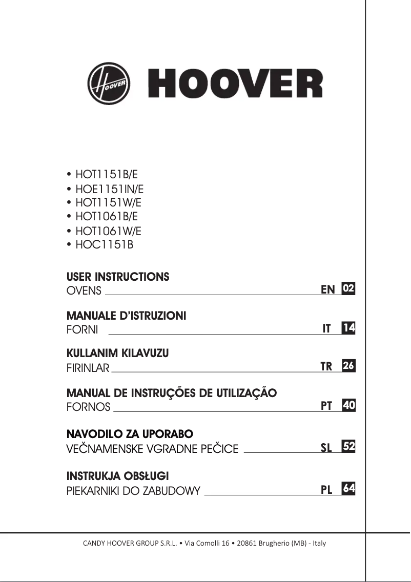 Page 1 de la notice Manuel utilisateur Hoover HOT1061W/E