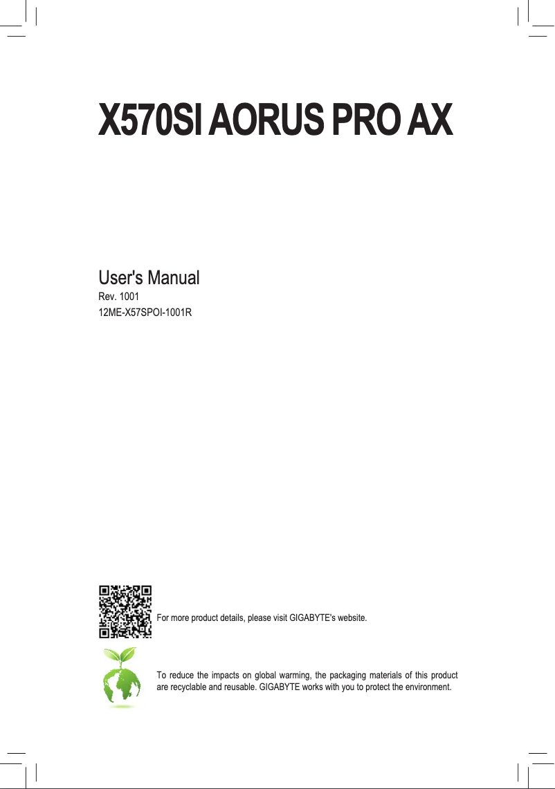 Image de la première page du manuel de l'appareil X570SI AORUS PRO AX
