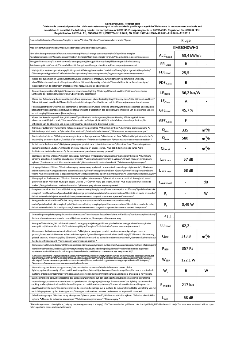 Page n°1 - Fiche technique Kluge KMS6040WHG