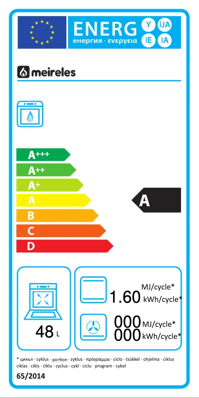 Page 1 de la notice Label énergétique Meireles MFG 2604 X