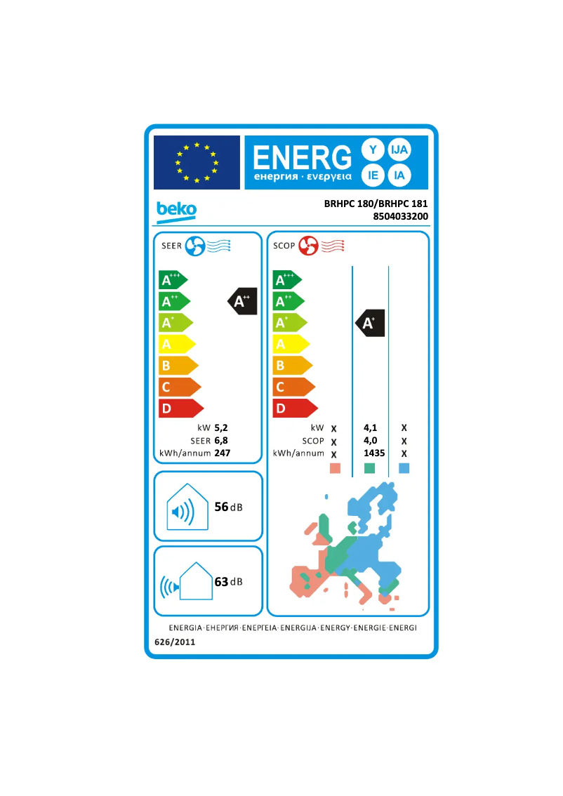 Page 1 de la notice Label énergétique Beko BRHPC 181