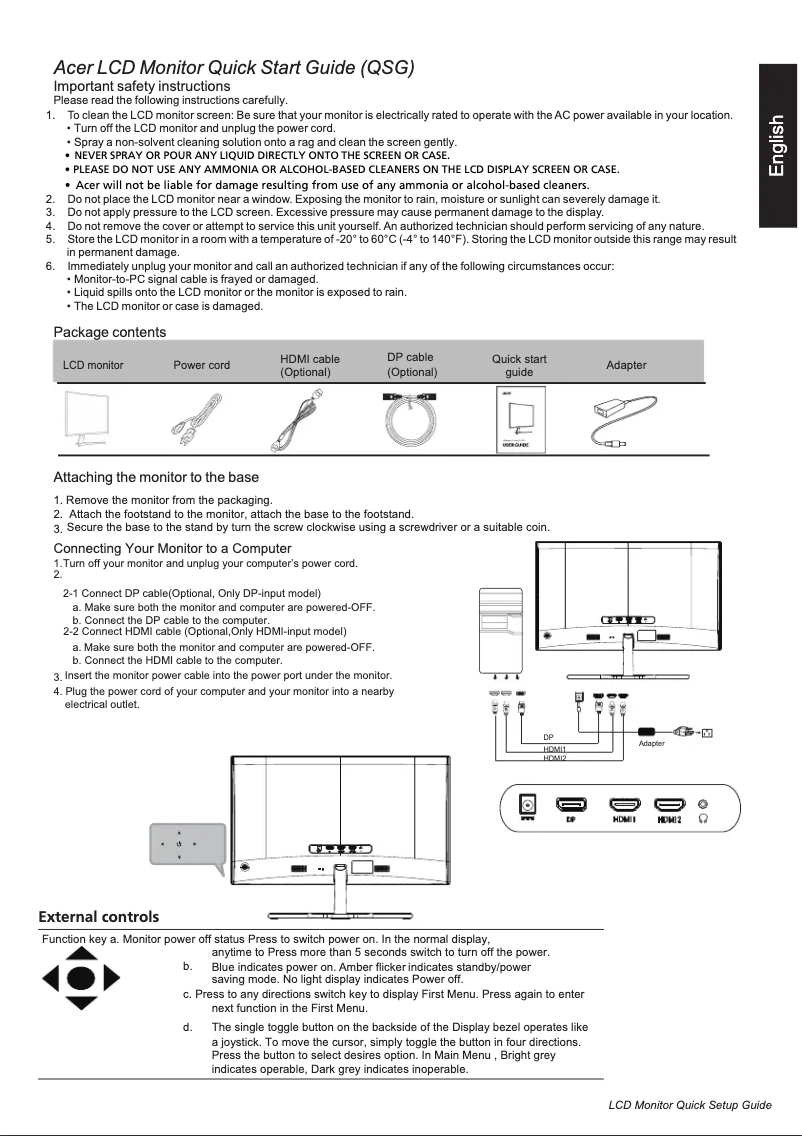 Page 1 de la notice Guide de démarrage rapide Acer ED322QRP