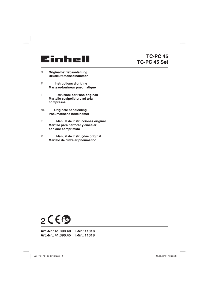 Page 1 de la notice Manuel utilisateur Einhell TC-PC 45 Set