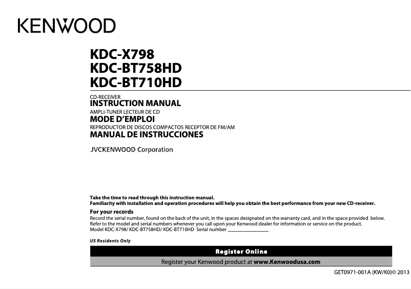 Página 1 del manual Manual de usuario Kenwood KDC-BT758HD