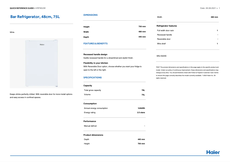 Image de la première page du manuel de l'appareil HRF80UW