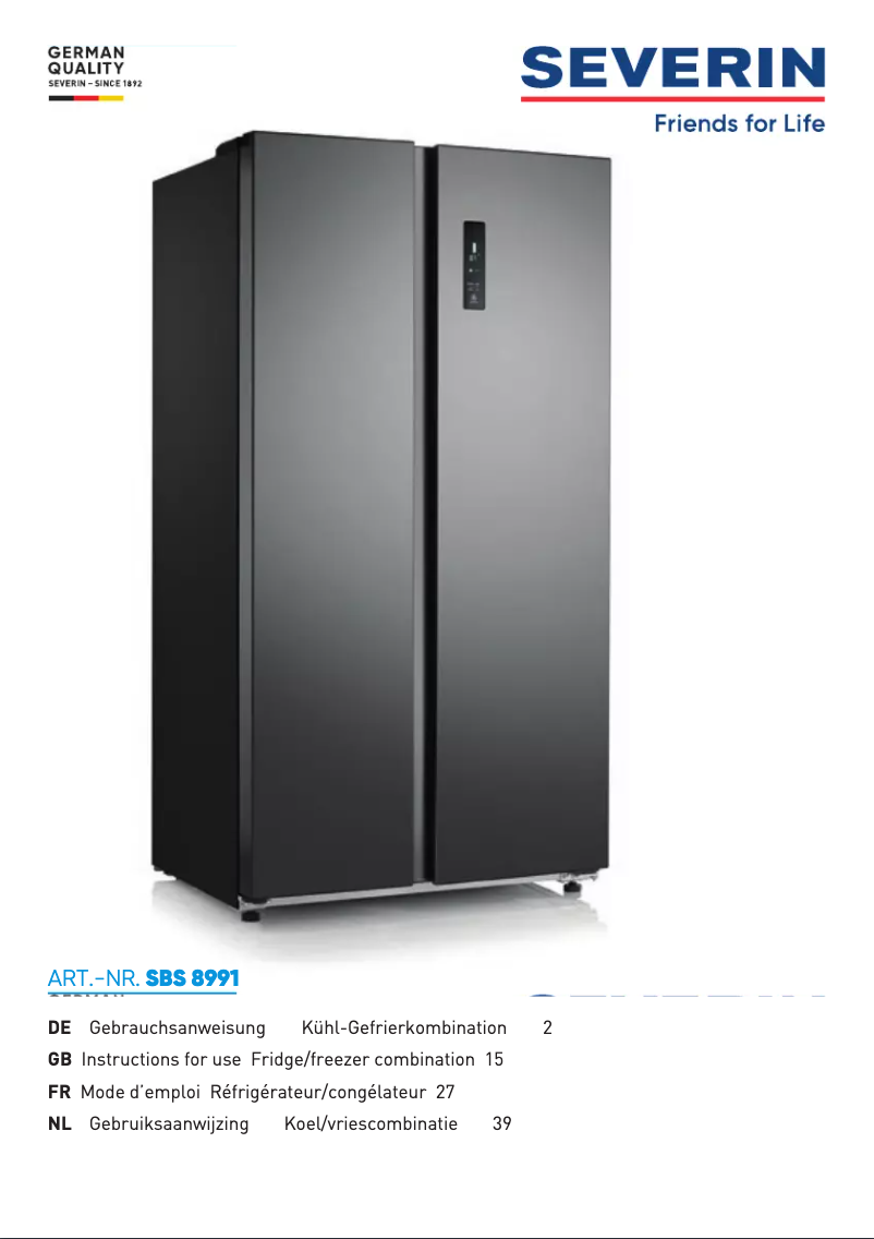 Page n°1 - Manuel utilisateur Severin SBS 8991