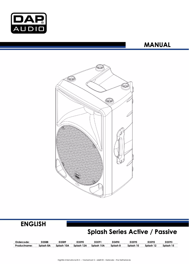 Page n°1 - Manuel utilisateur DAP-Audio Splash 15A
