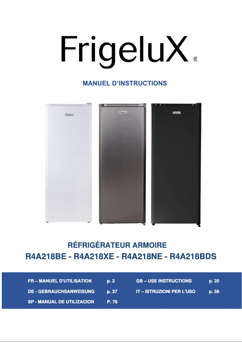Page n°1 - Manuel utilisateur FrigeluX R4A218NE