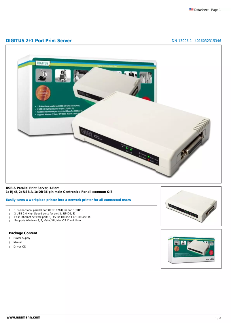 Page 1 de la notice Manuel utilisateur ASSMANN Electronic DN-13006-1