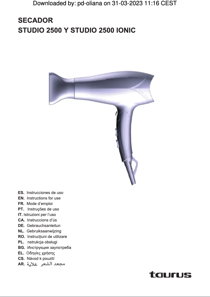 Image de la première page du manuel de l'appareil Studio 2500 Ionic