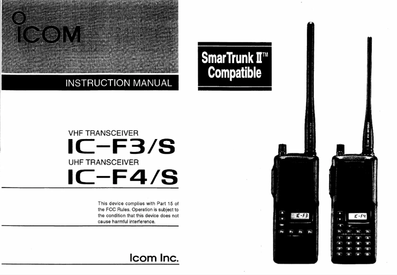 Image de la première page du manuel de l'appareil IC-F3