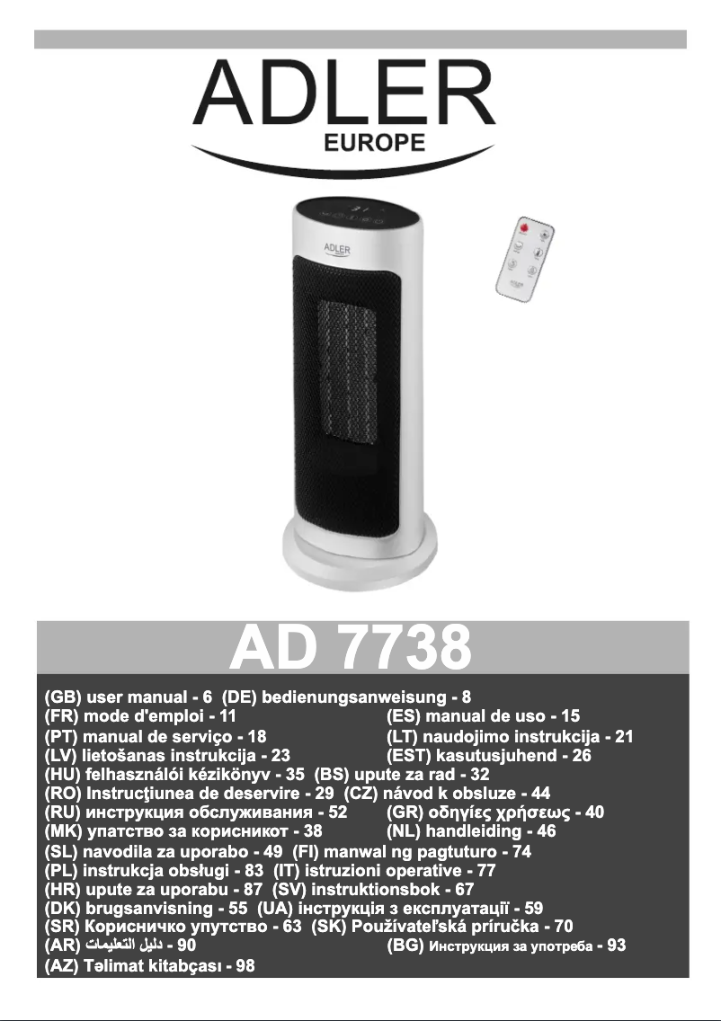 Image de la première page du manuel de l'appareil AD 7738