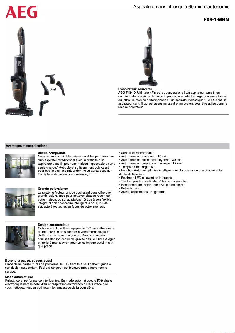 Page 1 de la notice Fiche technique AEG FX9-1-MBM