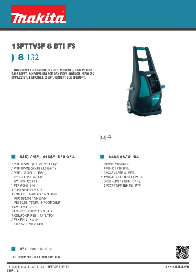 Page 1 de la notice Fiche technique Makita HW132