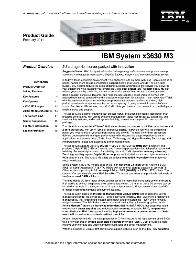 Page n°1 - Manuel utilisateur IBM System x 3630 M3