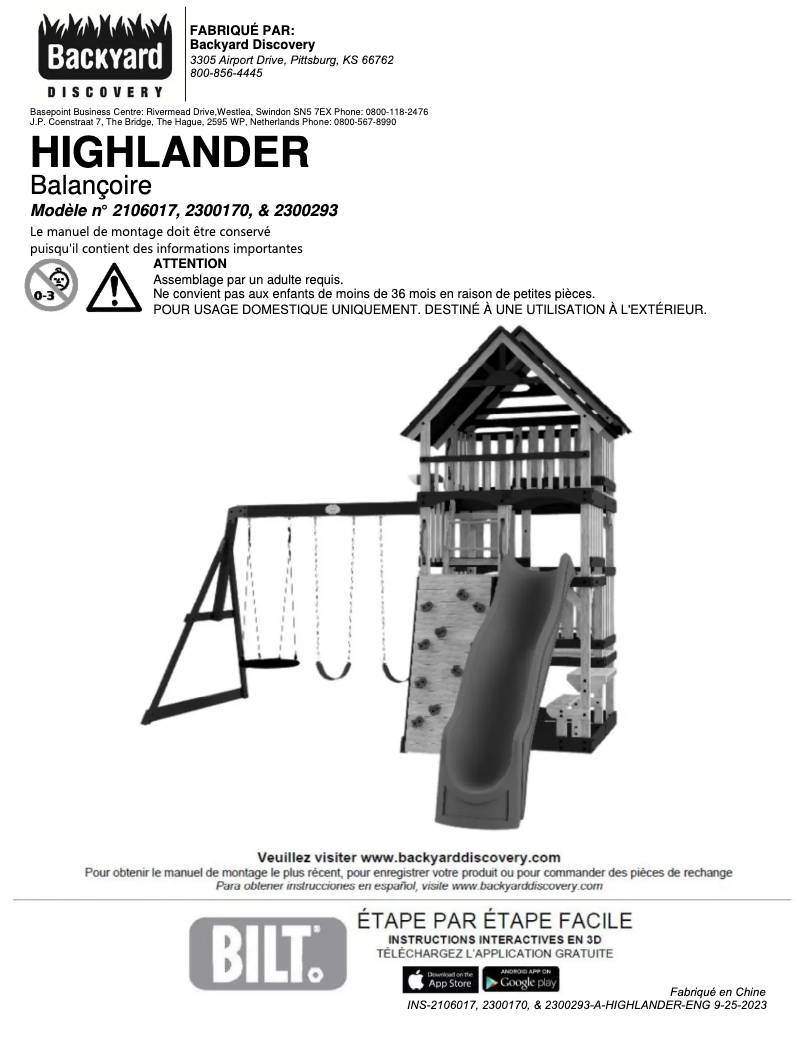 Page n°1 - Manuel utilisateur Backyard Discovery Highlander