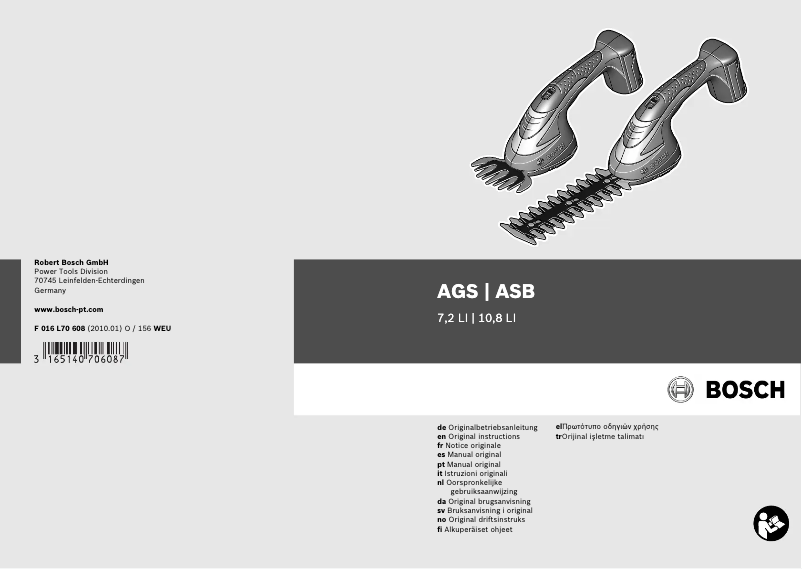 Page n°1 - Manuel utilisateur Bosch AGS 7,2 LI