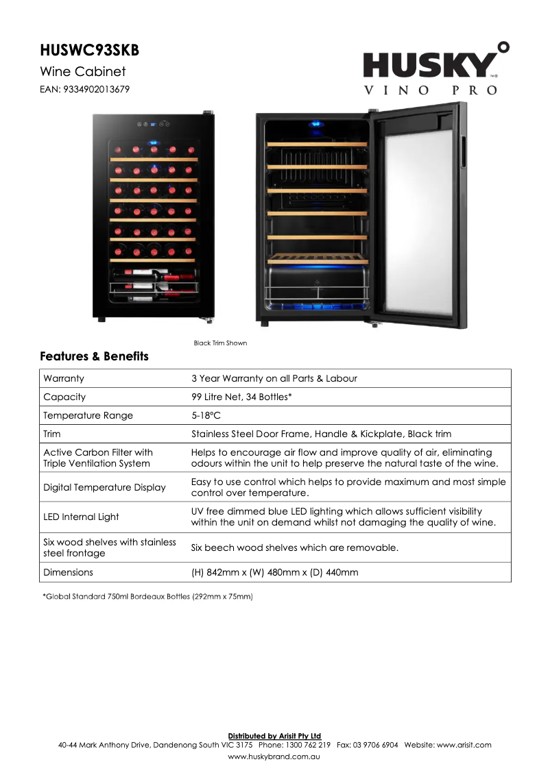 Página 1 del manual Ficha técnica Husky HUSWC93SKB