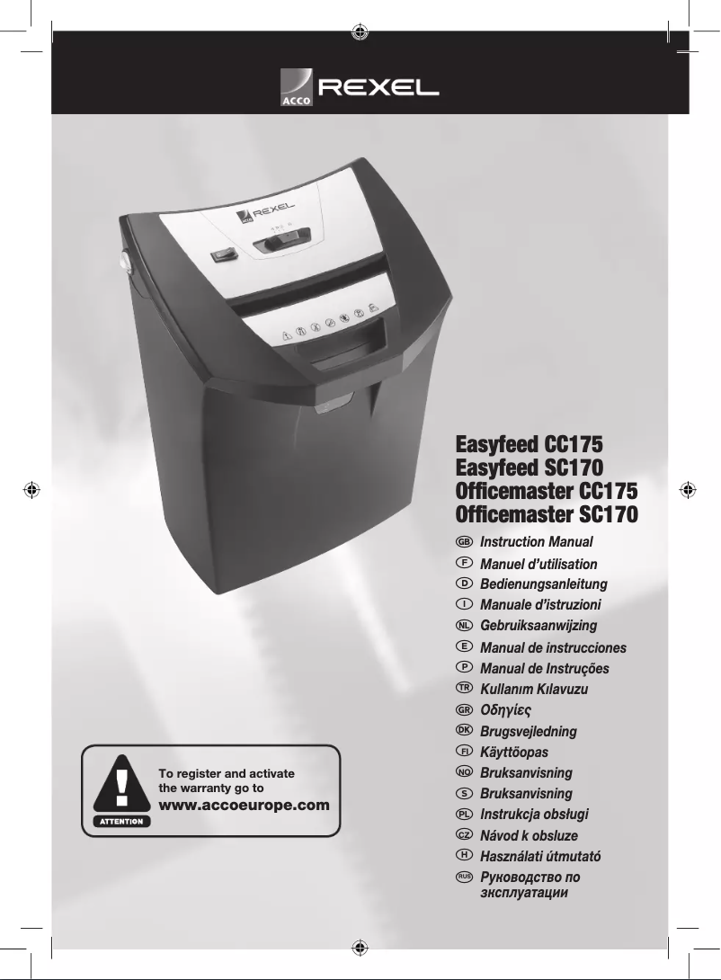 Page 1 de la notice Manuel utilisateur Rexel Officemaster CC175
