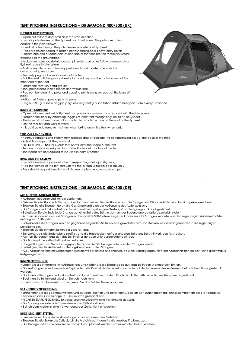 Page n°1 - Manuel utilisateur Vango Drummond 400
