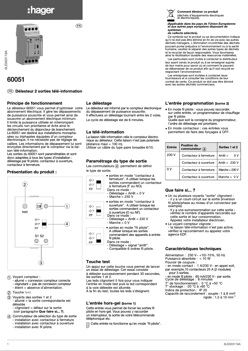 Page n°1 - Manuel utilisateur Hager 60051
