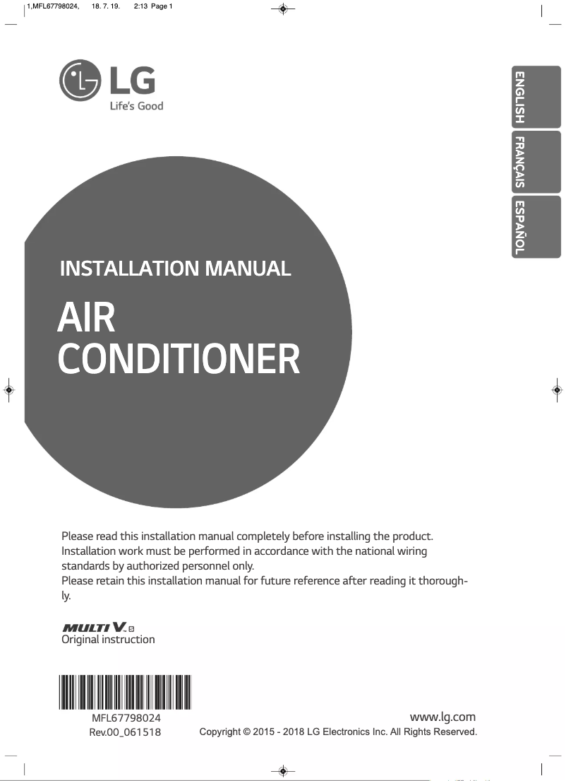 Page 1 de la notice Manuel utilisateur LG ARUN024GSS4