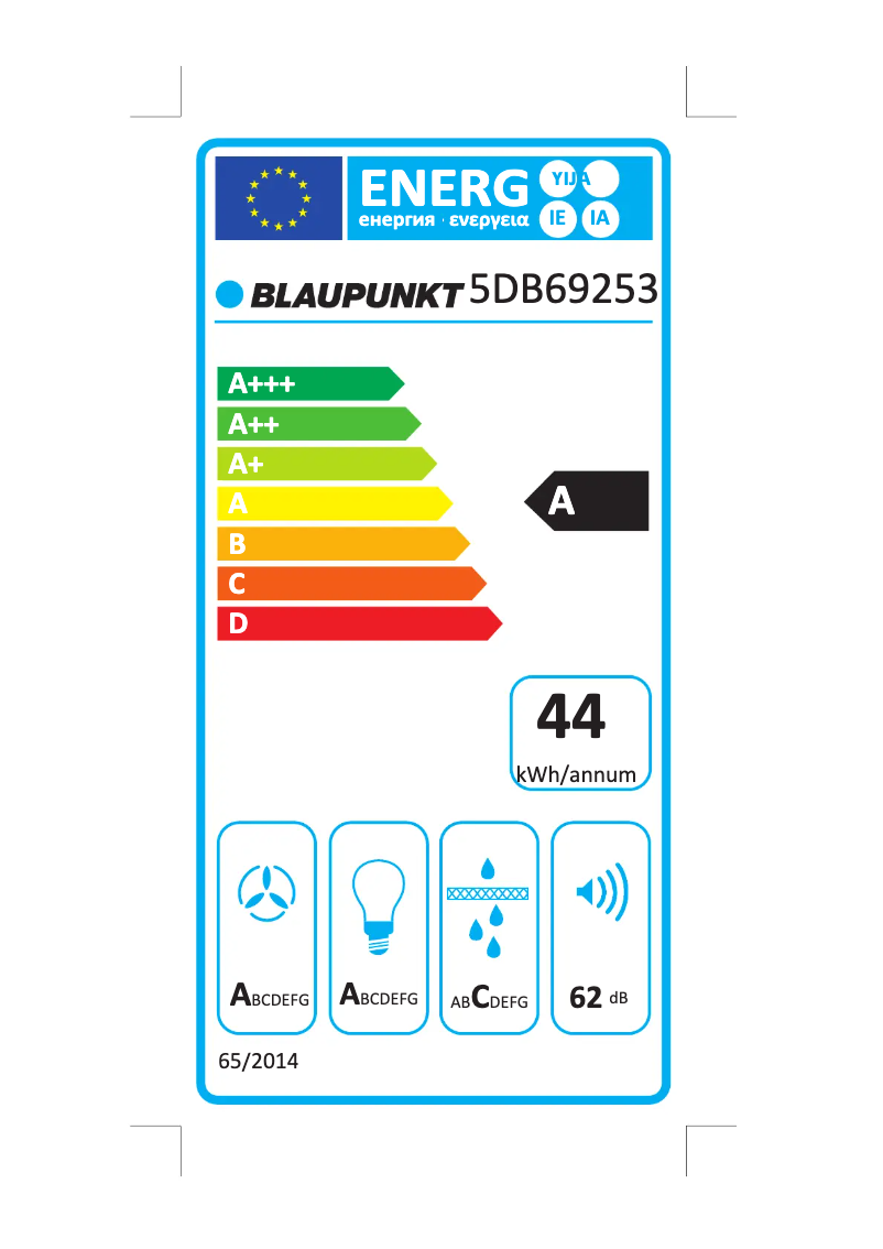 Page n°1 - Label énergétique Blaupunkt 5DB69253