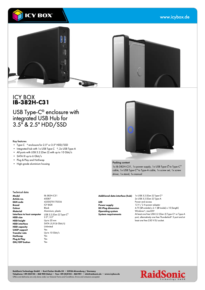Página 1 del manual Ficha técnica Icy Box IB-382H-C31