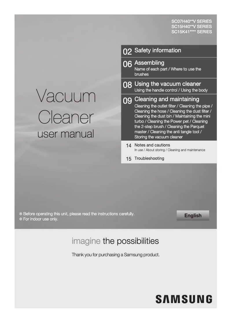 Page 1 de la notice Manuel utilisateur Samsung SC15H4050V