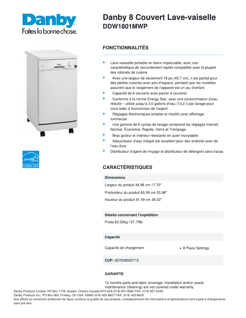 Image de la première page du manuel de l'appareil DDW1801MWP