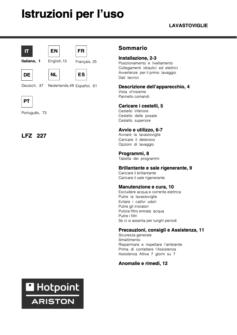 Page n°1 - Manuel utilisateur Hotpoint Ariston LFZ 227 A IX