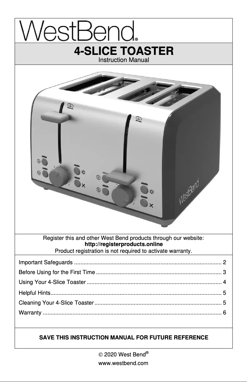Page n°1 - Manuel utilisateur WestBend 78824
