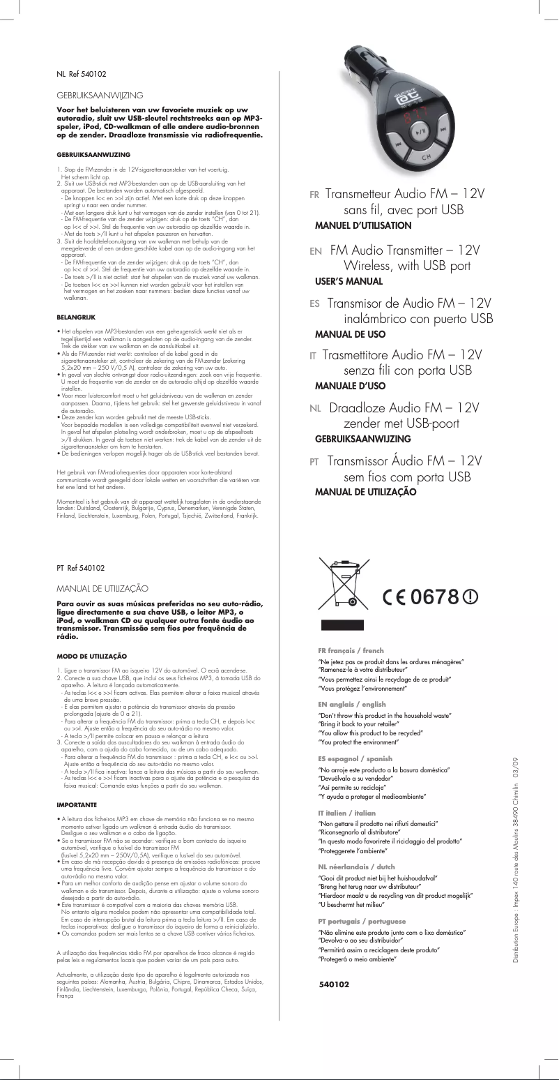 Page n°1 - Manuel utilisateur Auto-T 540102