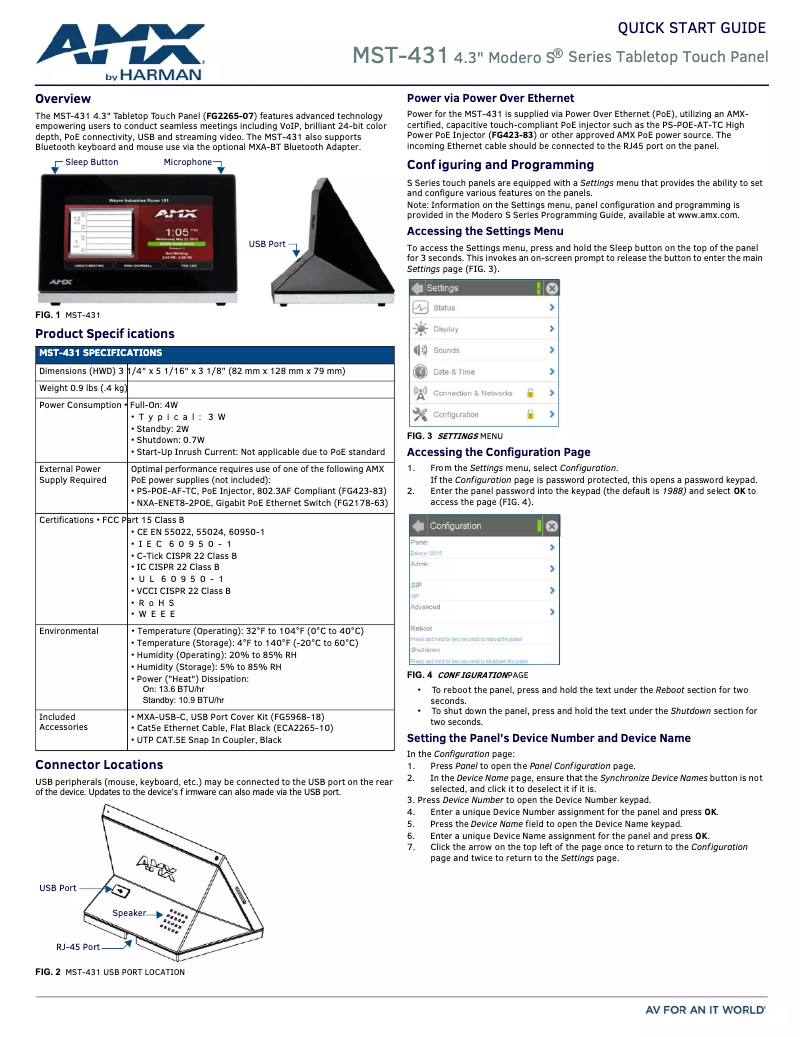 Page n°1 - Guide de démarrage rapide AMX MST-431