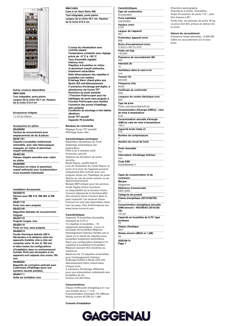Image de la première page du manuel de l'appareil RW414304