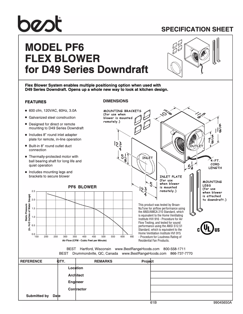 Página 1 del manual Ficha técnica Best PF6
