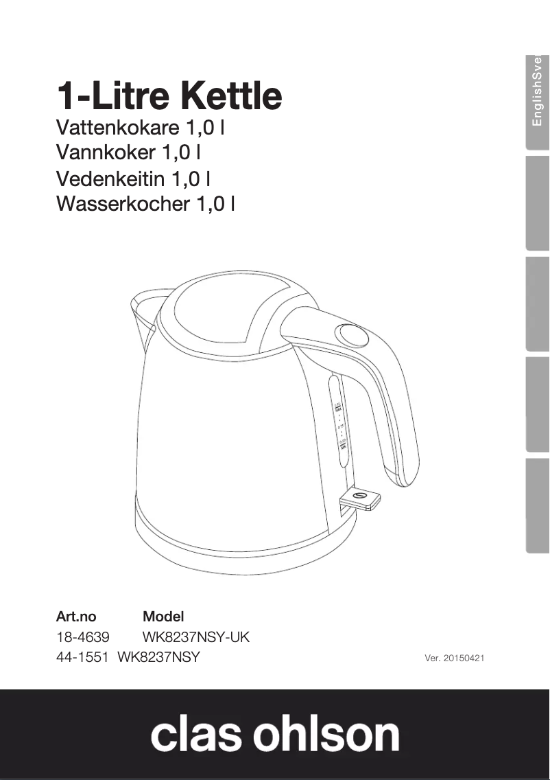 Page n°1 - Manuel utilisateur Clas Ohlson WK8237NSY