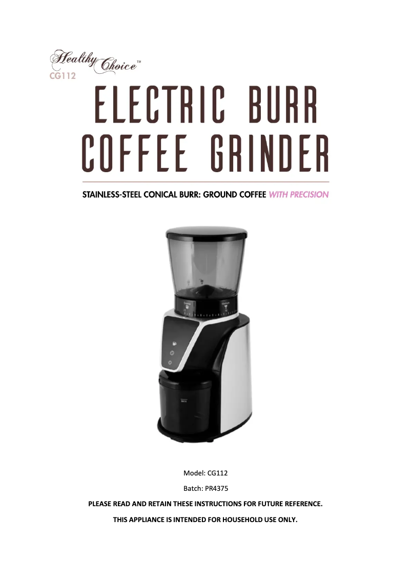 Page 1 de la notice Manuel utilisateur Lenoxx Healthy Choice CG112