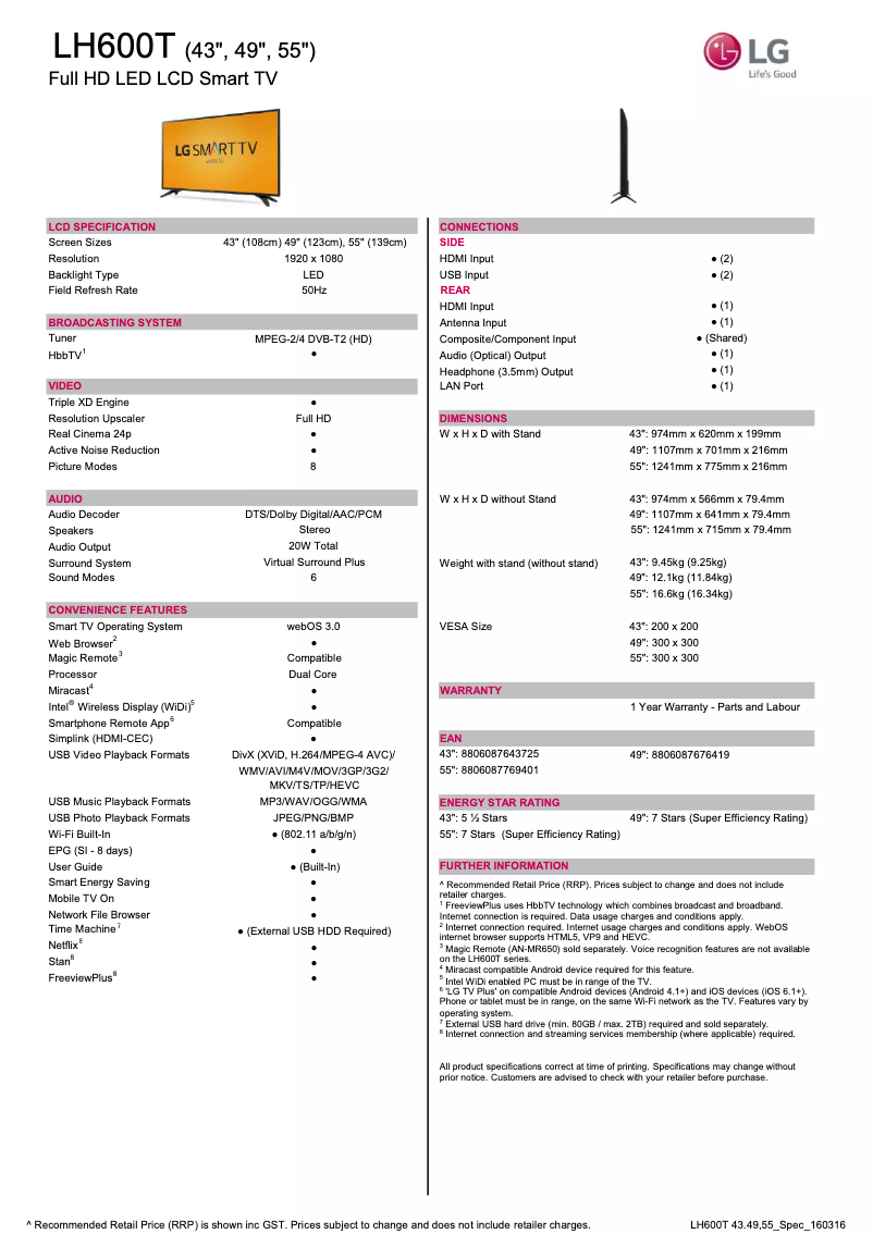 Image de la première page du manuel de l'appareil 49LH600T