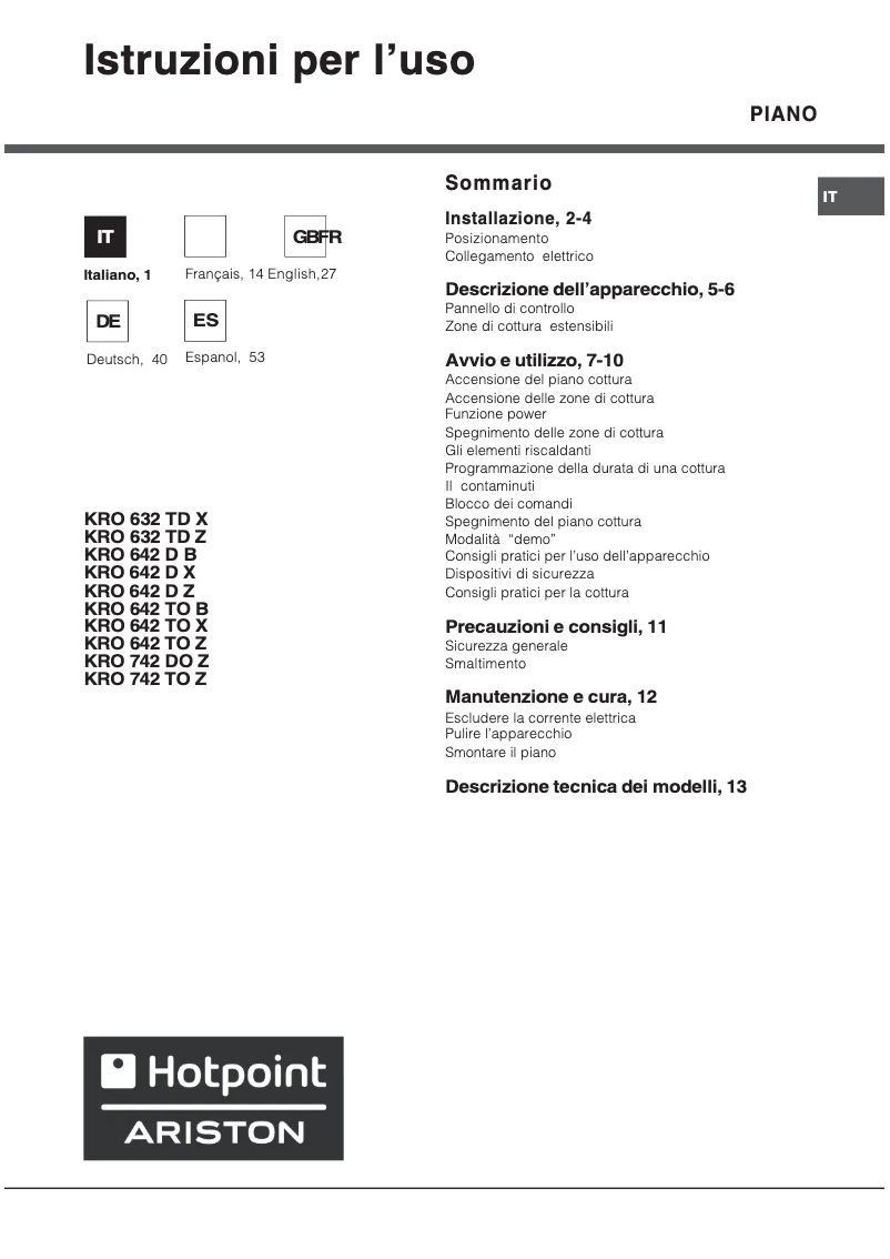 Página 1 del manual Manual de usuario Hotpoint Ariston KRO 642 TO X