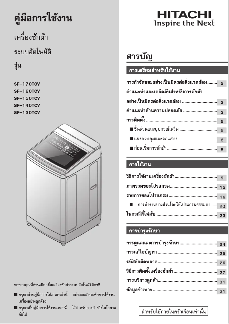 Page 1 de la notice Manuel utilisateur Hitachi SF-150THV GG
