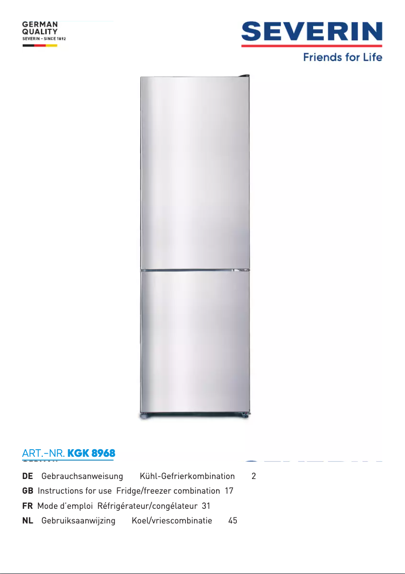 Page n°1 - Manuel utilisateur Severin KGK 8968