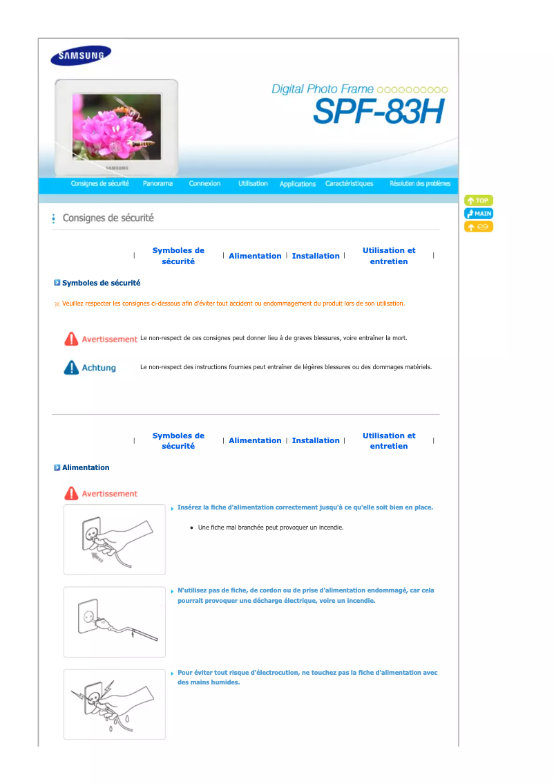 Page 1 de la notice Manuel utilisateur Samsung SPF-83H