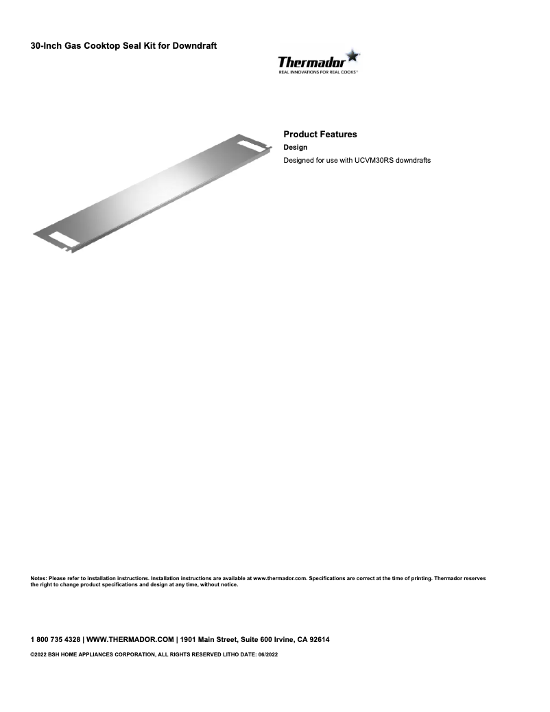 Page 1 de la notice Fiche technique Thermador UCV30ST