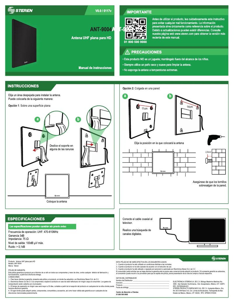 Page 1 de la notice Manuel utilisateur Steren ANT-9004