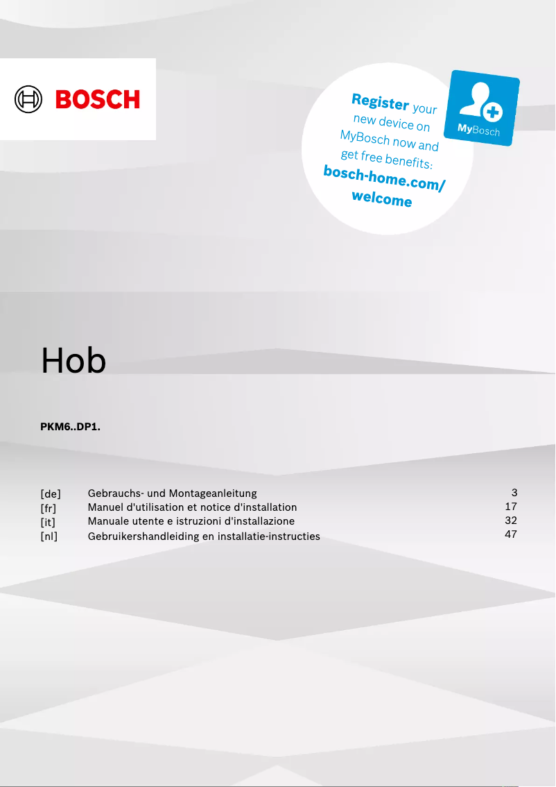 Page 1 de la notice Manuel utilisateur Bosch PKM675DP1D