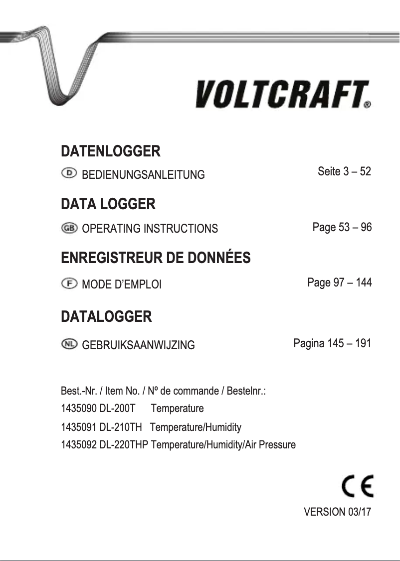 Page n°1 - Manuel utilisateur Voltcraft DL-210TH