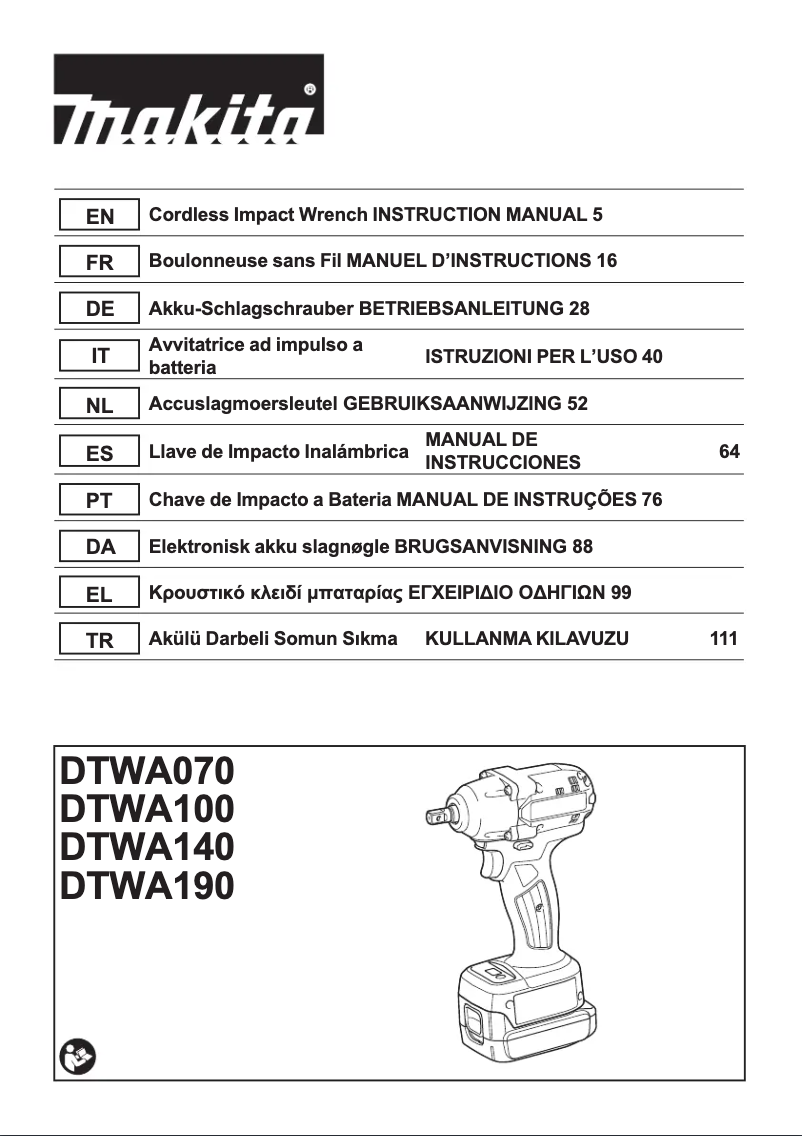 Page 1 de la notice Manuel utilisateur Makita DTWA140Z