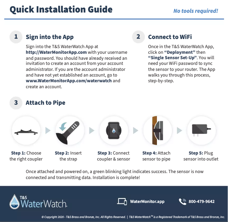 Page 1 de la notice Guide d'installation T&S WaterWatch