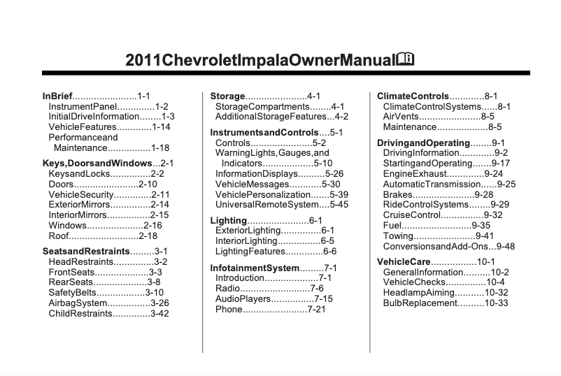 Page 1 de la notice Manuel utilisateur Chevrolet Impala (2011)